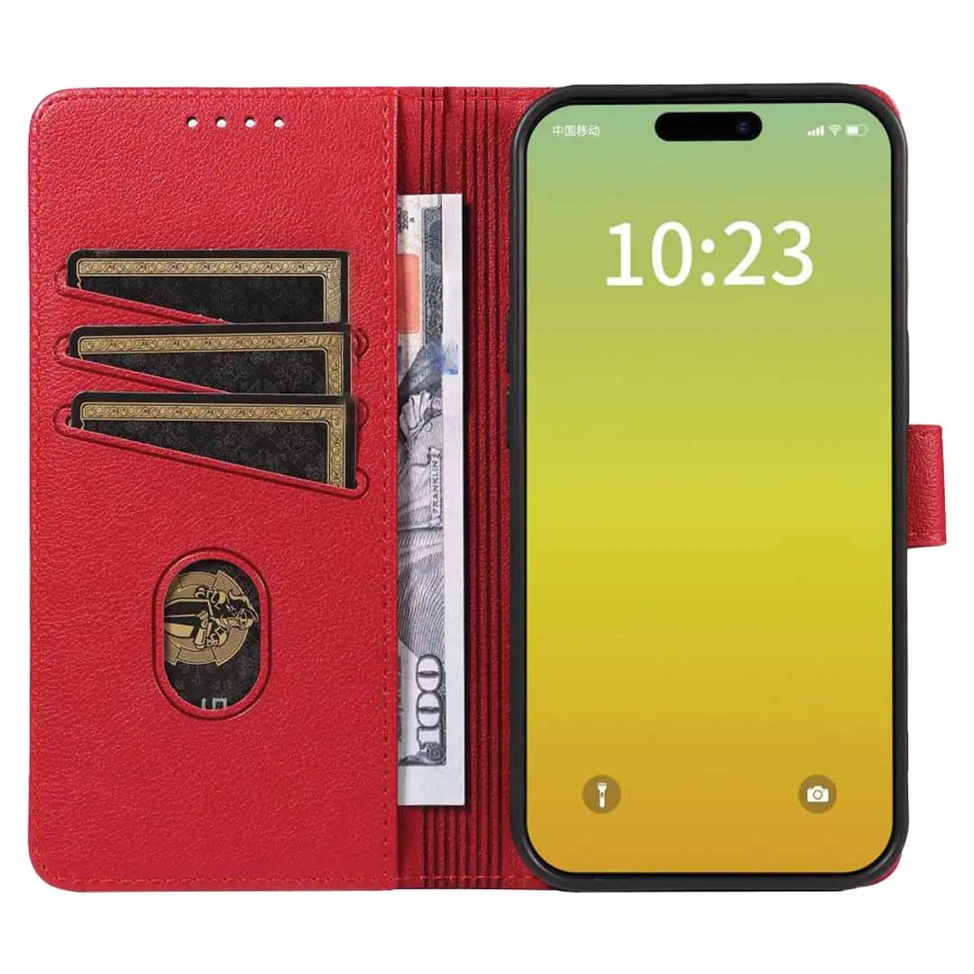 iPhone 16 Pro Max PU Leather Wallet Case Red